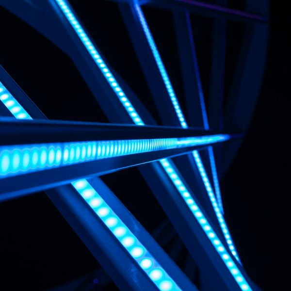 Abstract blue neon circles representing balanced lifestyle